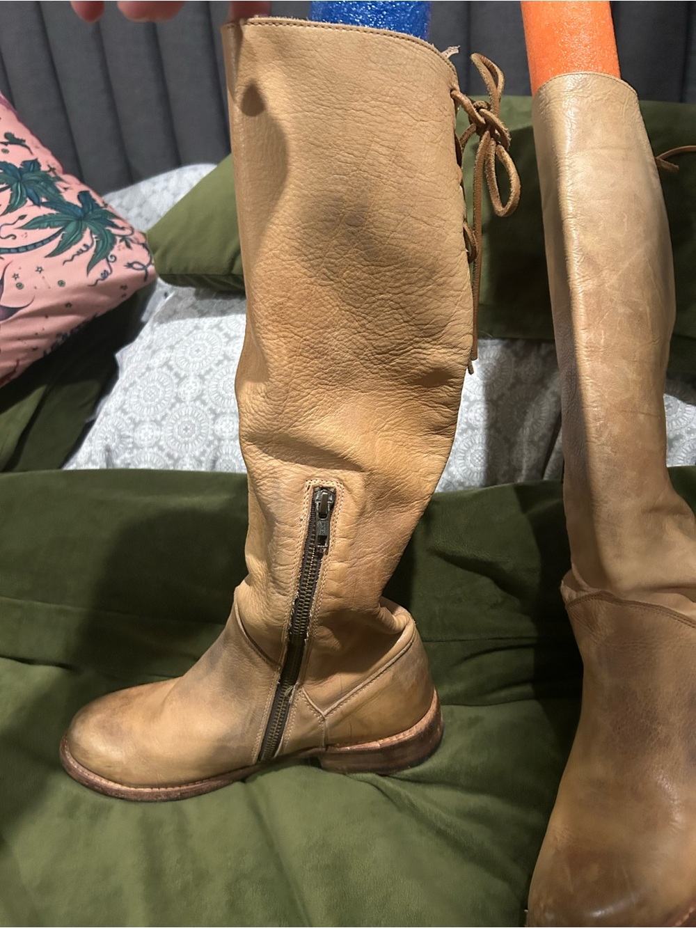 Bed Stu Tan Leather Over-the-Knee Lace & Zip Boots
